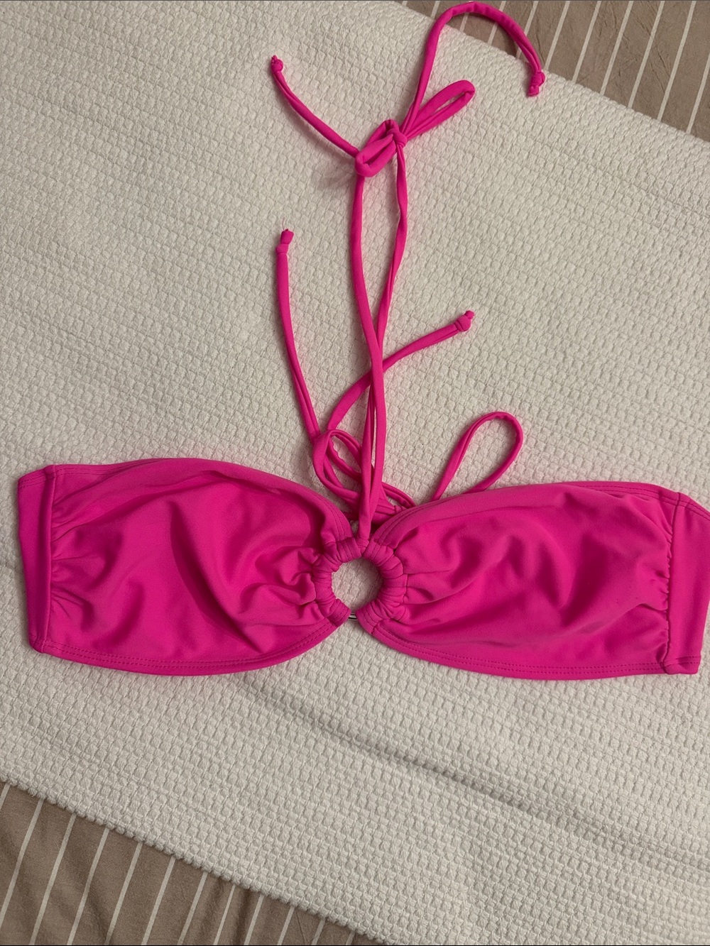 Forever 21 Bright Pink Ring-Front Bandeau Halter Swim Top